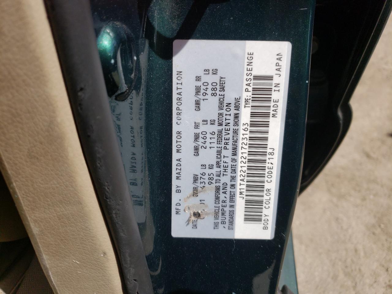 Photo 10 from auction – 2002 MAZDA MILLENIA with VIN JM1TA221221723163