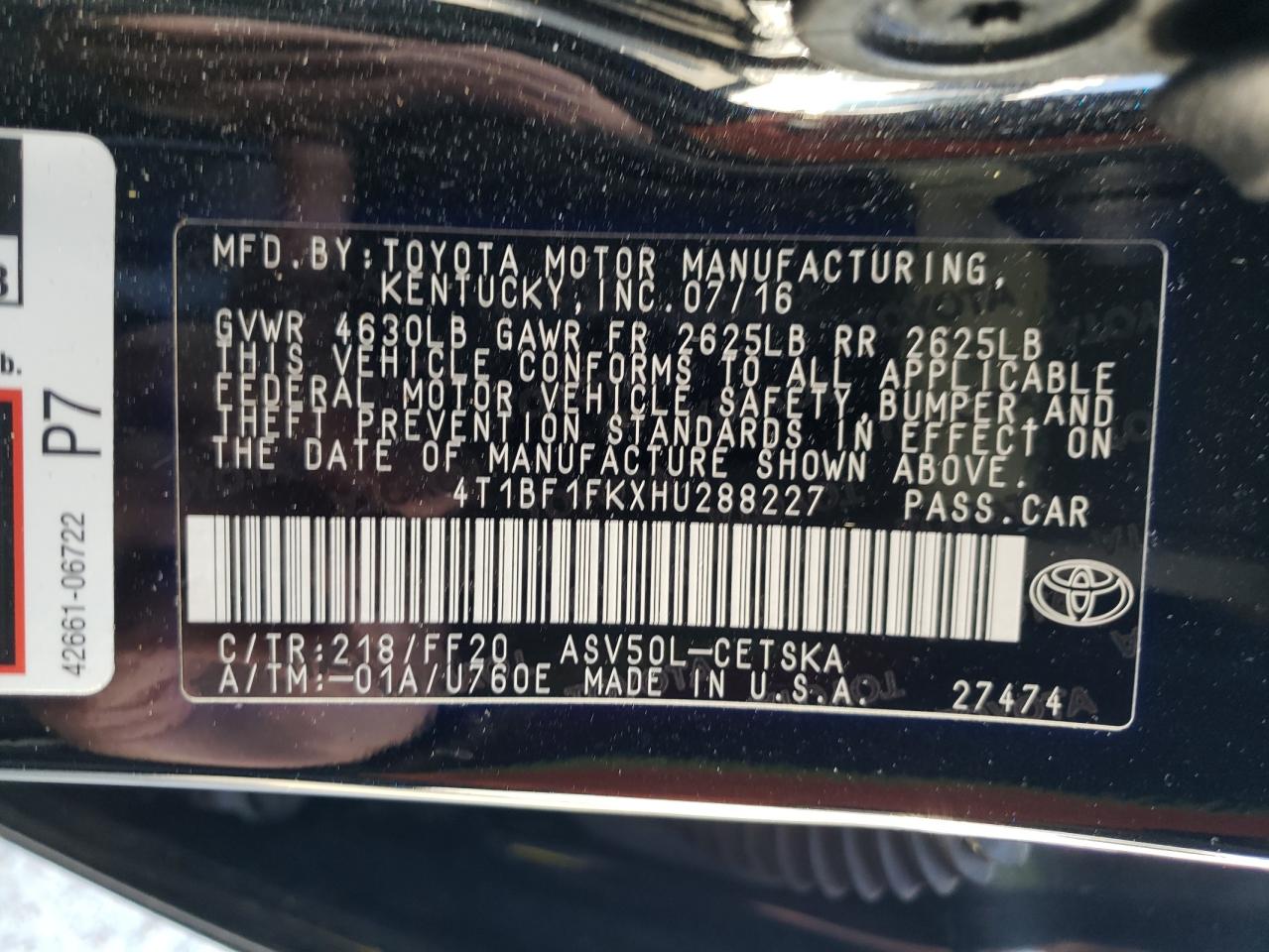 Photo 10 from auction – 2017 TOYOTA CAMRY LE with VIN 4T1BF1FKXHU288227
