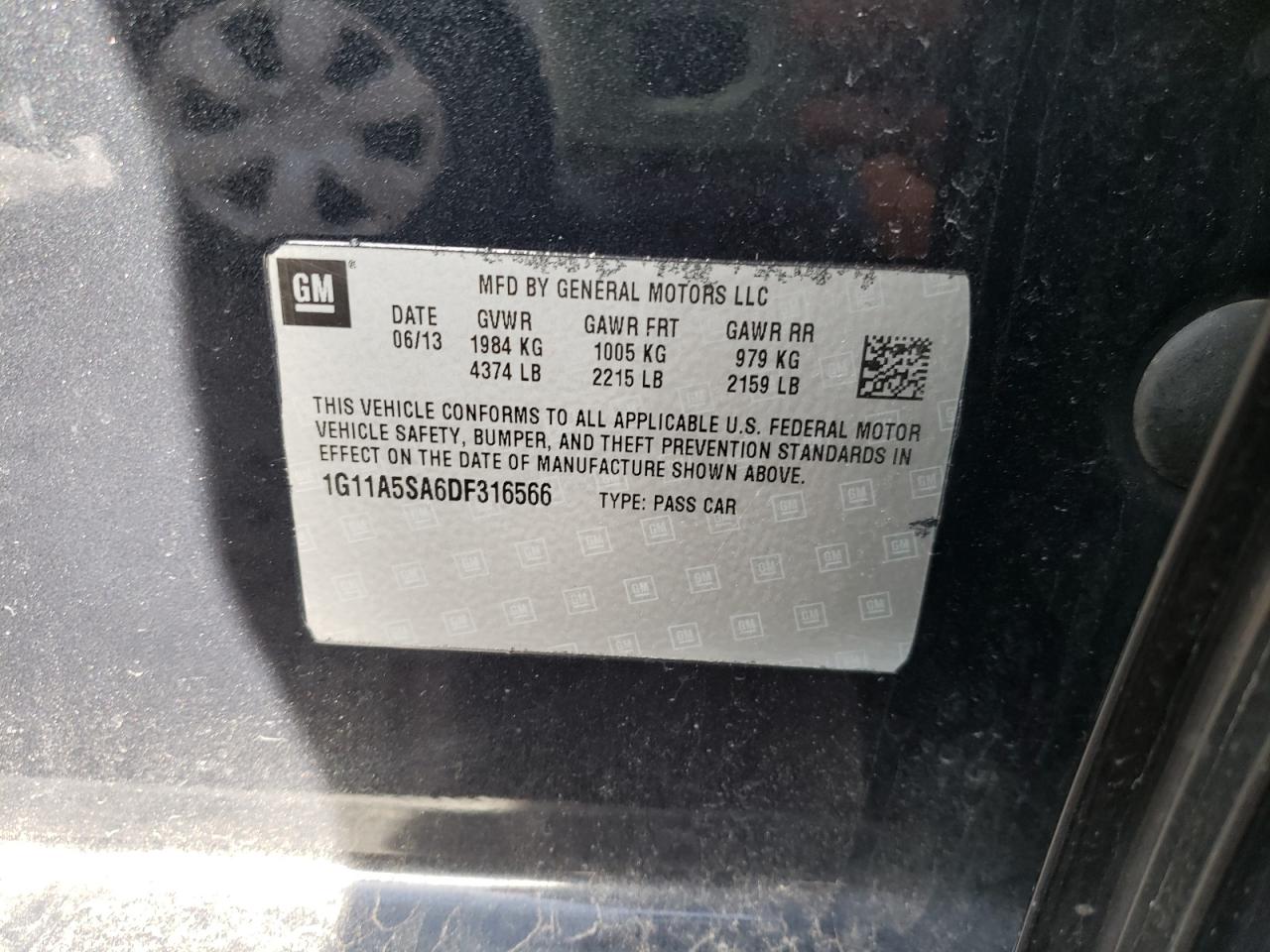 Photo 10 from auction – 2013 CHEVROLET MALIBU LS with VIN 1G11A5SA6DF316566