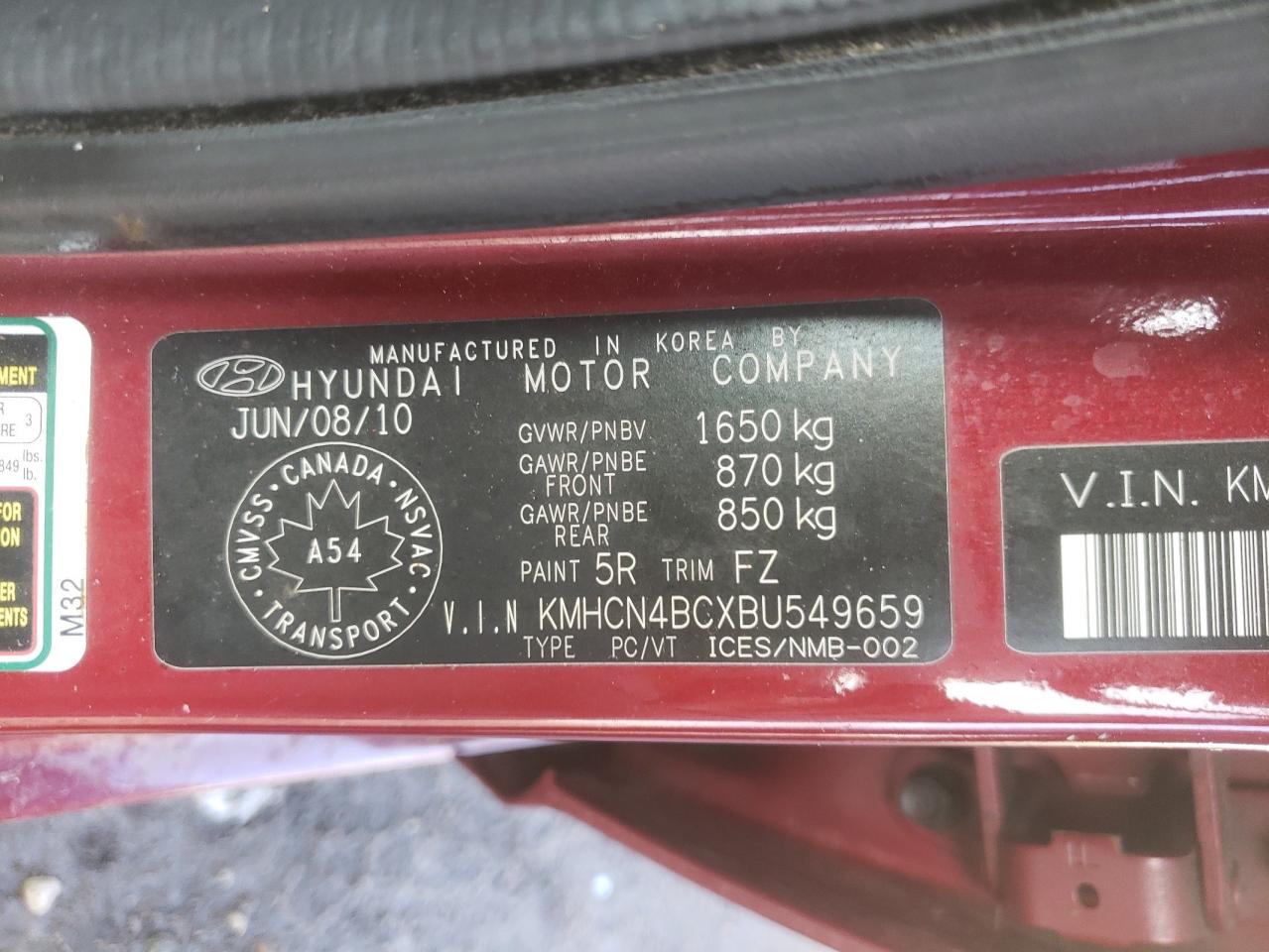 Photo 10 from auction – 2011 HYUNDAI ACCENT GLS with VIN KMHCN4BCXBU549659