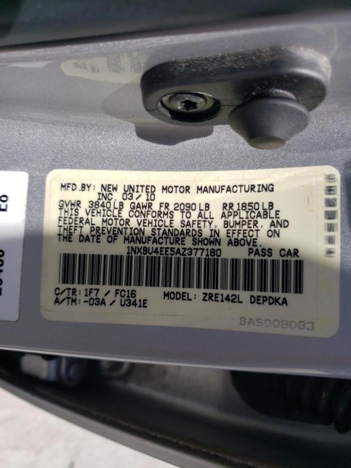 Photo 10 from auction – 2010 TOYOTA COROLLA BA with VIN 1NXBU4EE5AZ377180