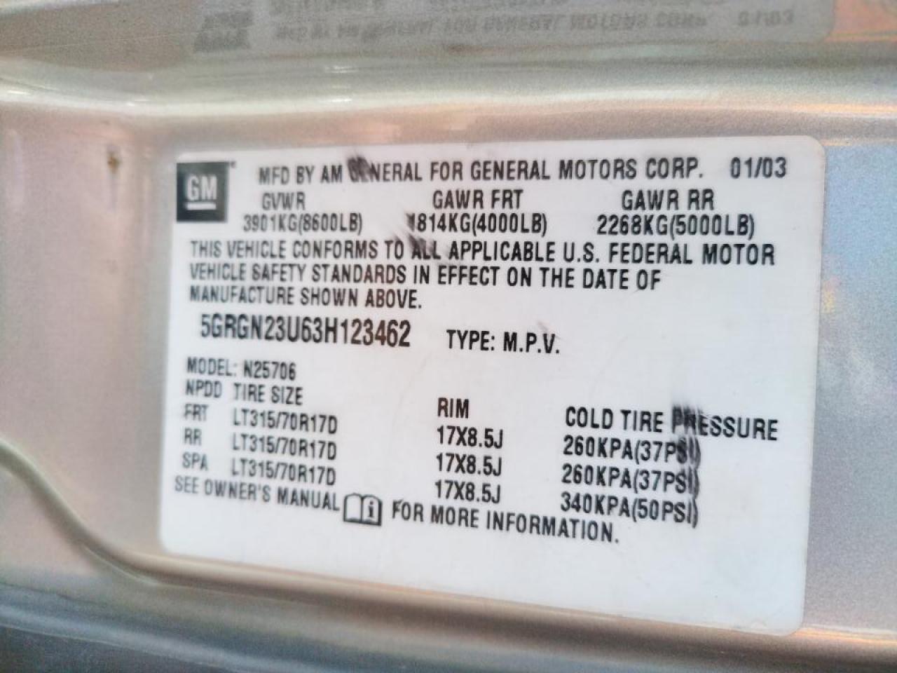 Foto 10 de la subasta – 2003 HUMMER H2 con VIN 5GRGN23U63H123462