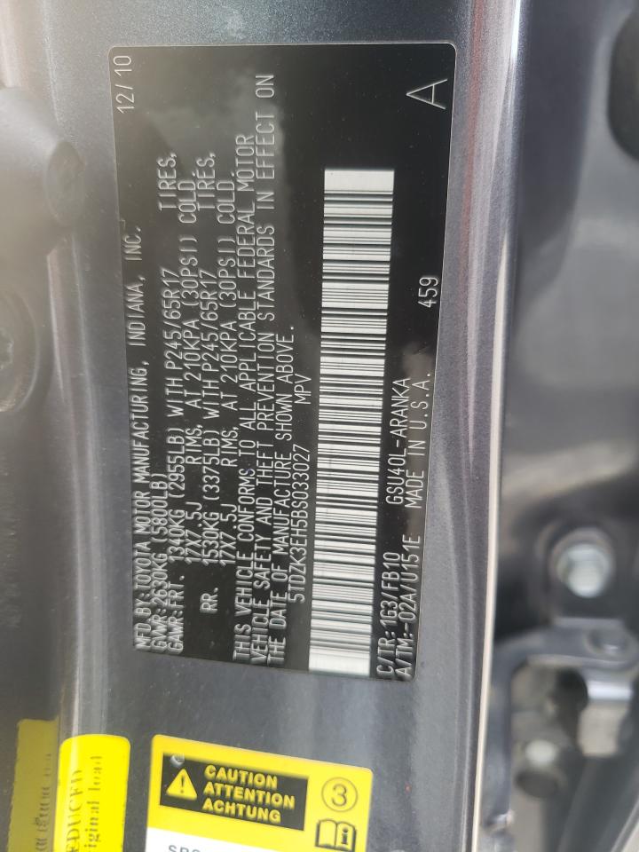 Photo 10 from auction – 2011 TOYOTA HIGHLANDER with VIN 5TDZK3EH5BS033027