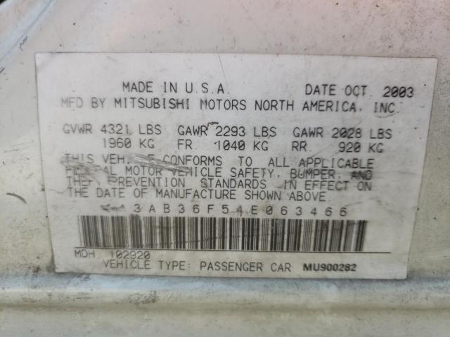Photo 10 from auction – 2004 MITSUBISHI GALANT ES with VIN 4A3AB36F54E063466