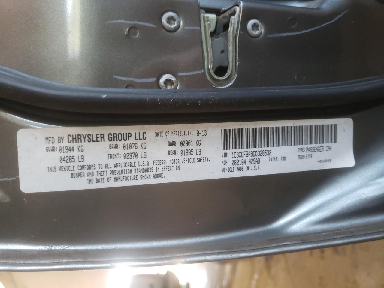 Photo 10 from auction – 2013 DODGE DART SXT with VIN 1C3CDFBA9DD328532