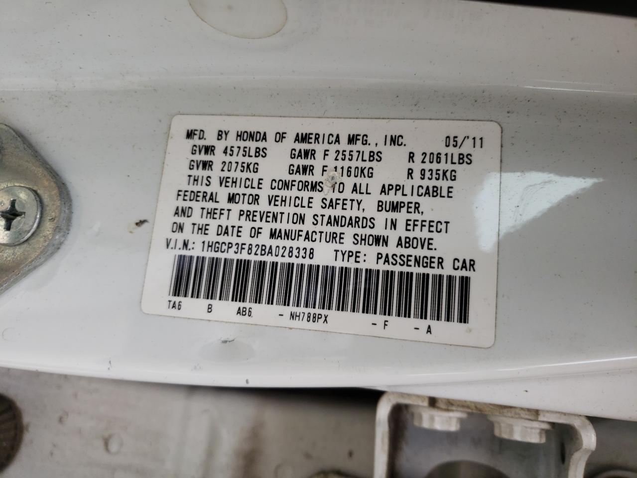 Photo 10 from auction – 2011 HONDA ACCORD EXL with VIN 1HGCP3F82BA028338