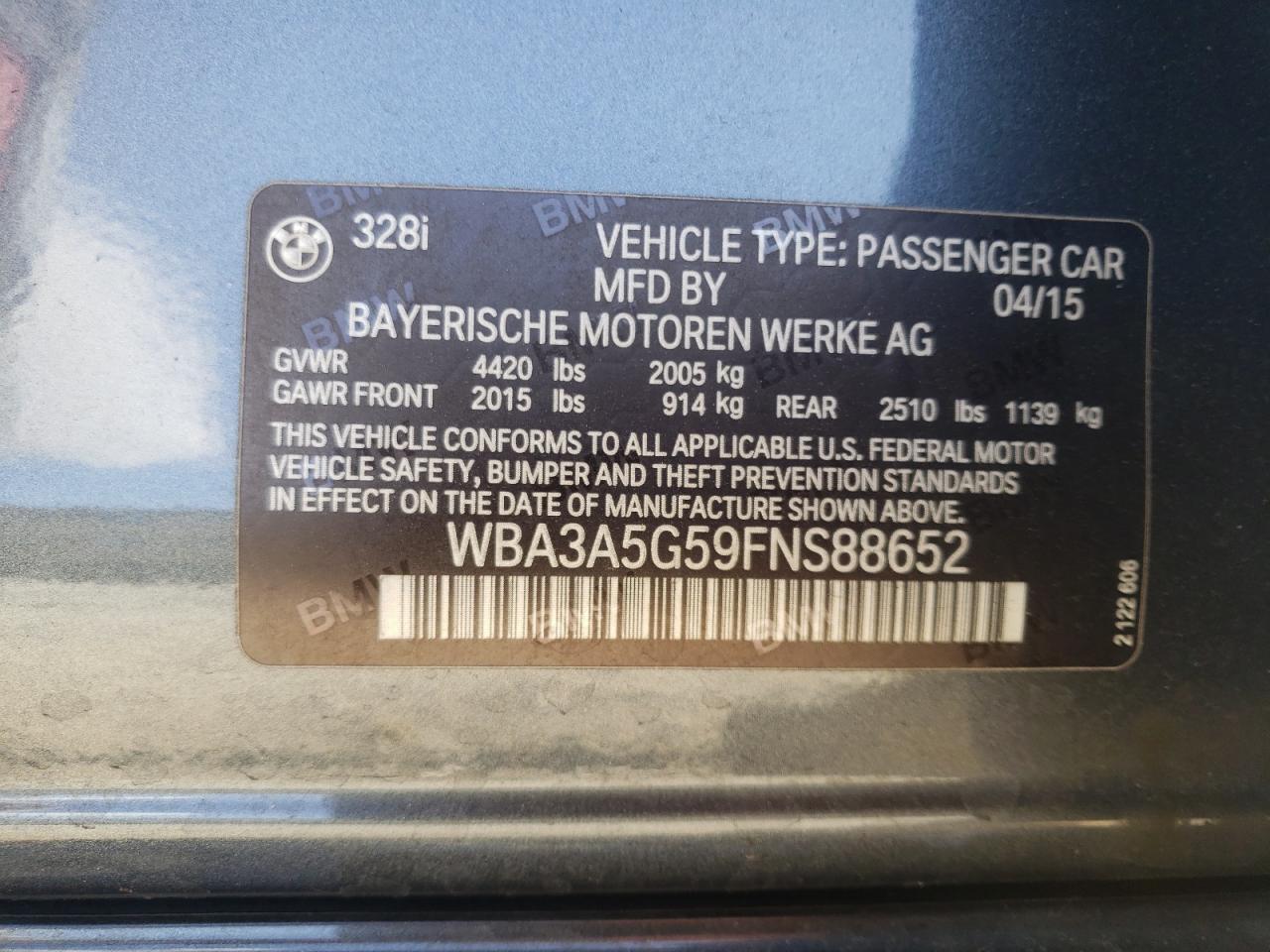Фото 10 с аукциона – 2015 BMW 328 I с VIN WBA3A5G59FNS88652
