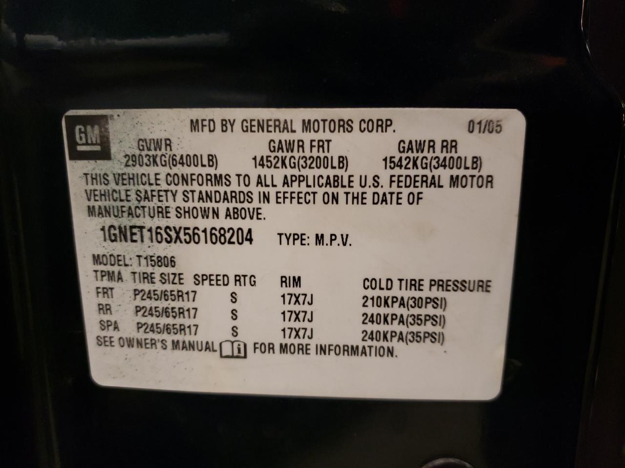 Photo 10 from auction – 2005 CHEVROLET TRAILBLAZE with VIN 1GNET16SX56168204