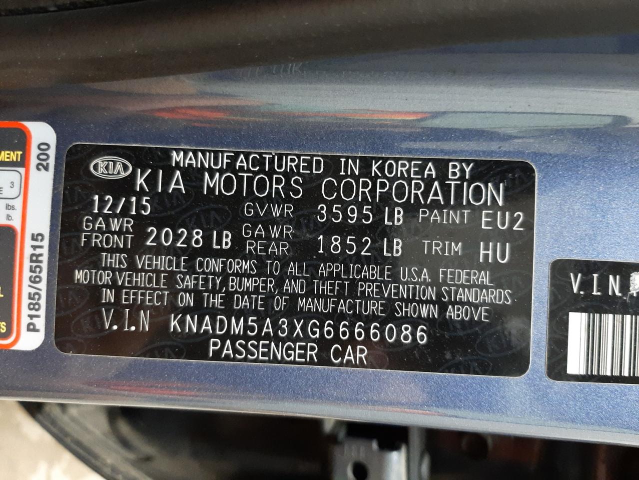 Photo 10 from auction – 2016 KIA RIO LX with VIN KNADM5A3XG6666086