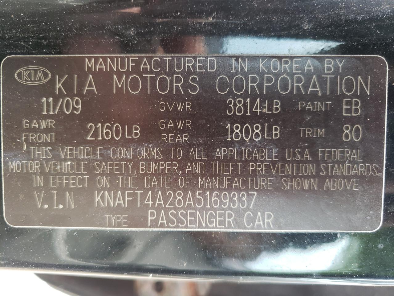 Photo 10 from auction – 2010 KIA FORTE LX with VIN KNAFT4A28A5169337