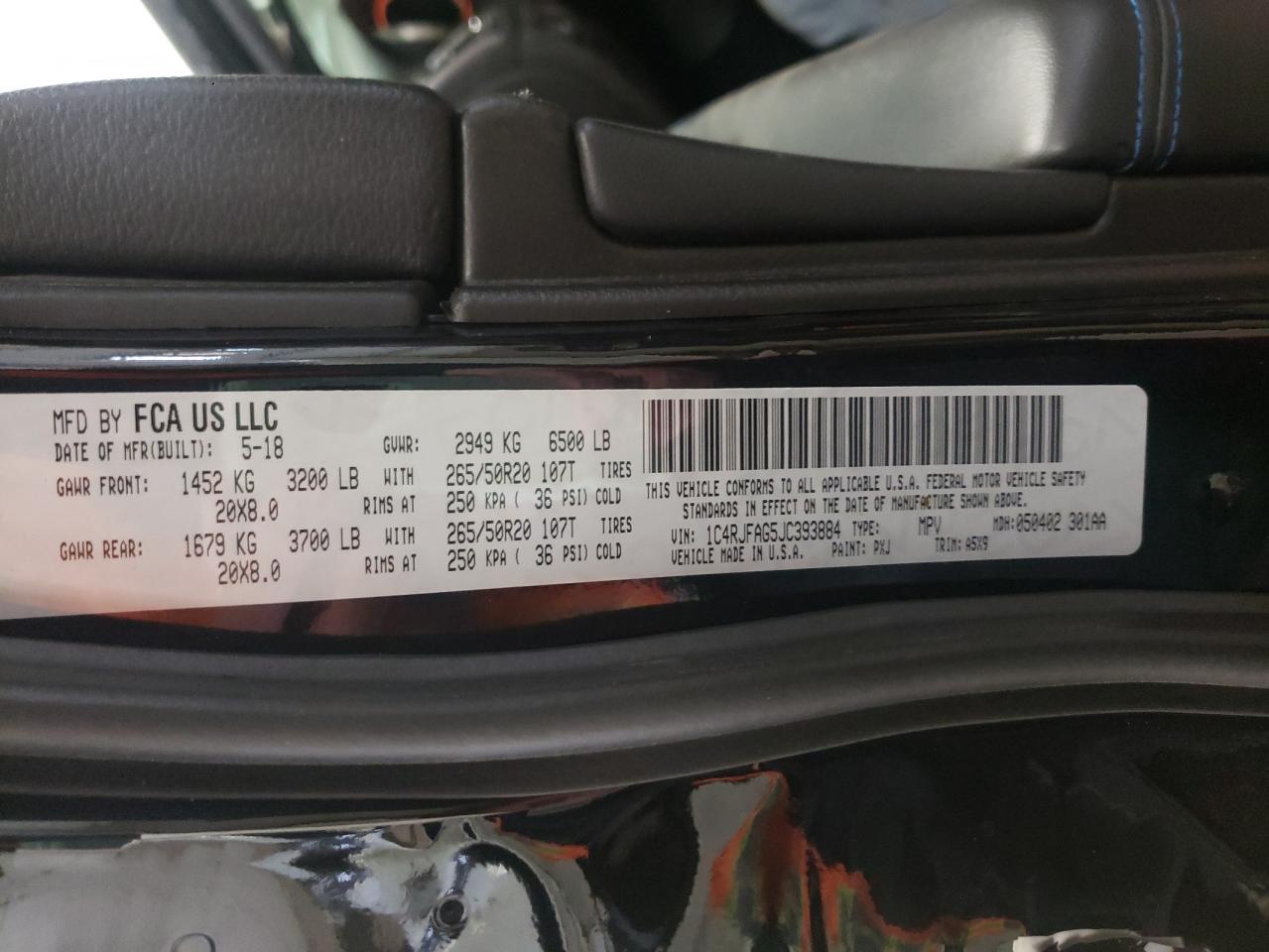 Photo 10 from auction – 2018 JEEP GRAND CHER with VIN 1C4RJFAG5JC393884