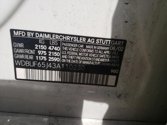 Photo 10 from auction – 2003 MERCEDES-BENZ E 320 with VIN WDBUF65J43A110230