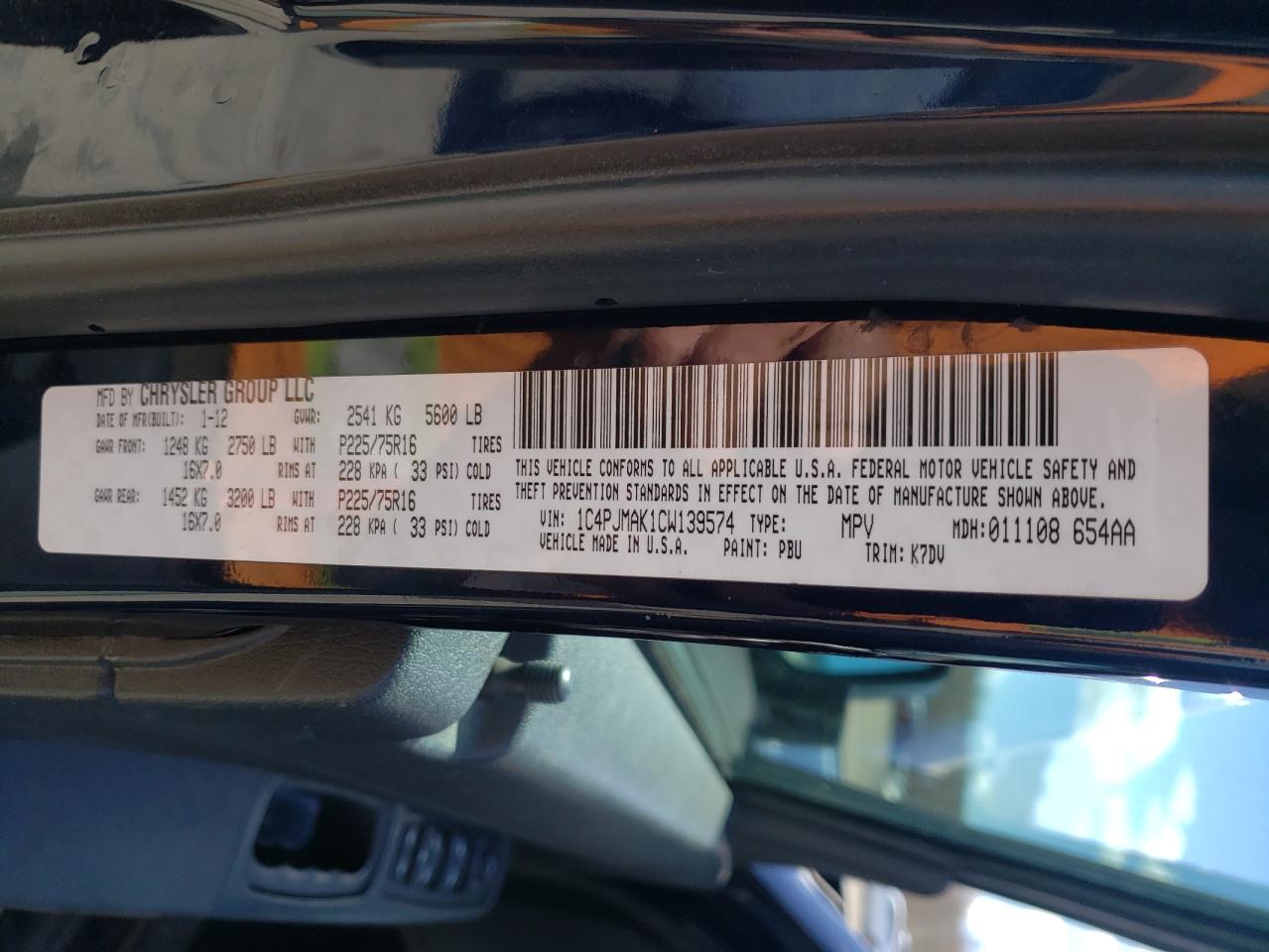 Photo 10 from auction – 2012 JEEP LIBERTY SP with VIN 1C4PJMAK1CW139574