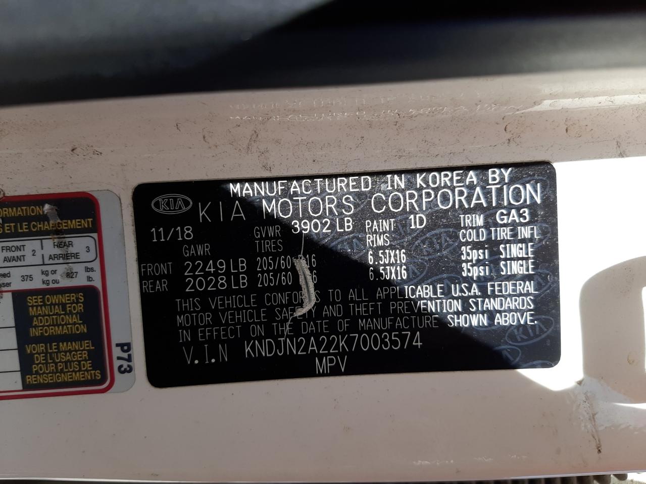 Photo 10 from auction – 2019 KIA SOUL with VIN KNDJN2A22K7003574