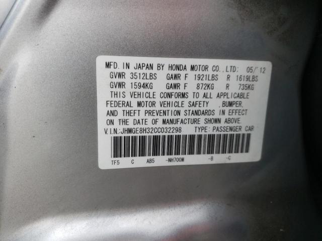 Photo 10 from auction – 2012 HONDA FIT with VIN JHMGE8H32CC032298