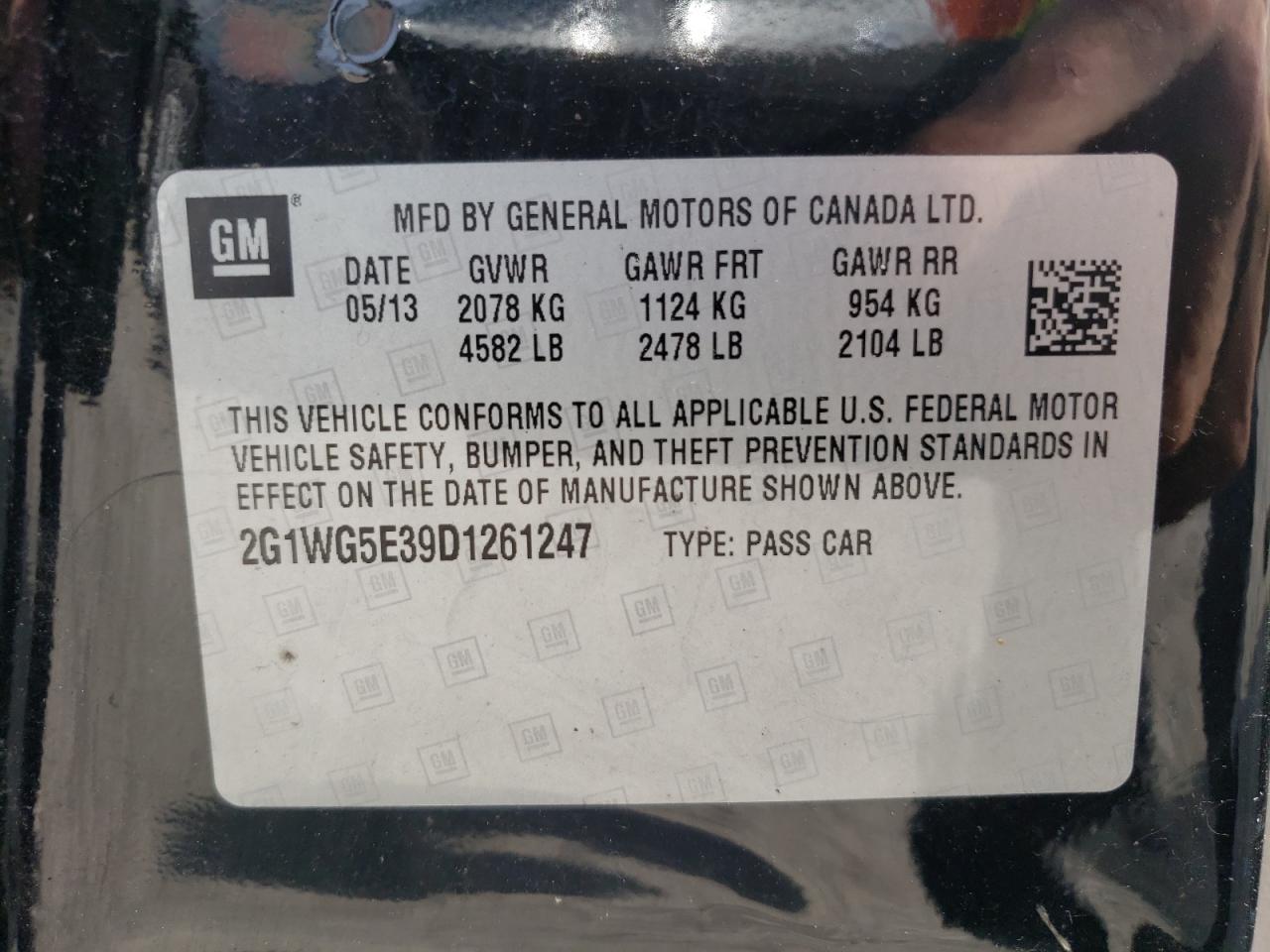 Photo 10 from auction – 2013 CHEVROLET IMPALA LT with VIN 2G1WG5E39D1261247