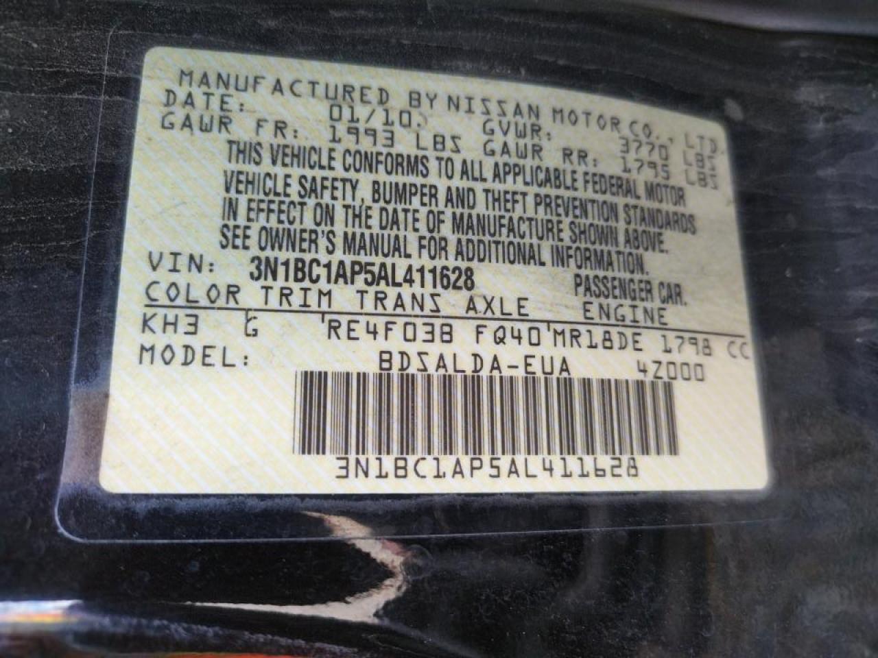 Photo 10 from auction – 2010 NISSAN VERSA S with VIN 3N1BC1AP5AL411628