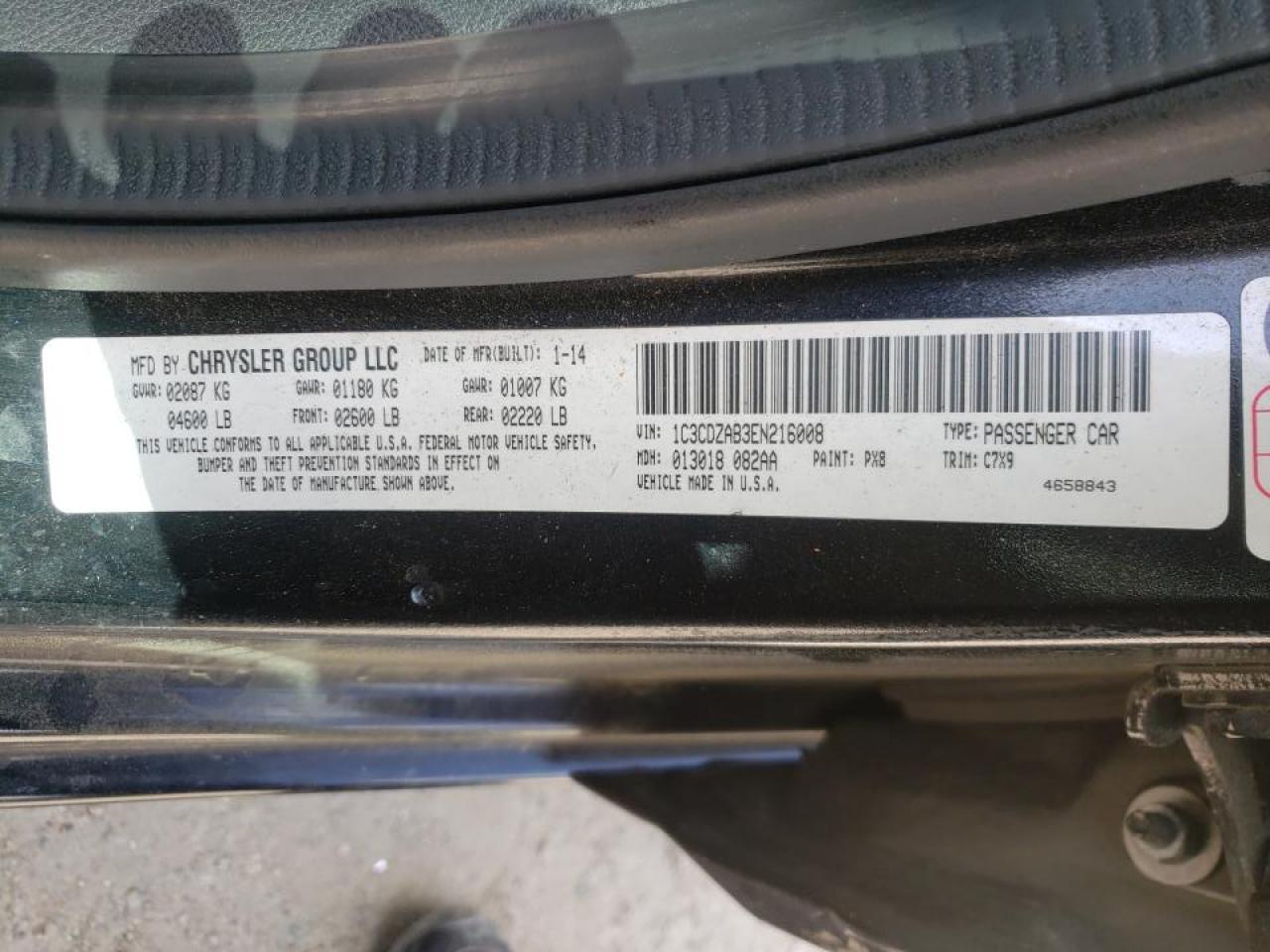 Photo 10 from auction – 2014 DODGE AVENGER SE with VIN 1C3CDZAB3EN216008