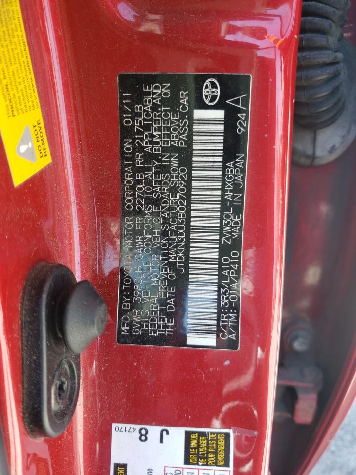 Photo 10 from auction – 2011 TOYOTA PRIUS with VIN JTDKN3DU3B0270920