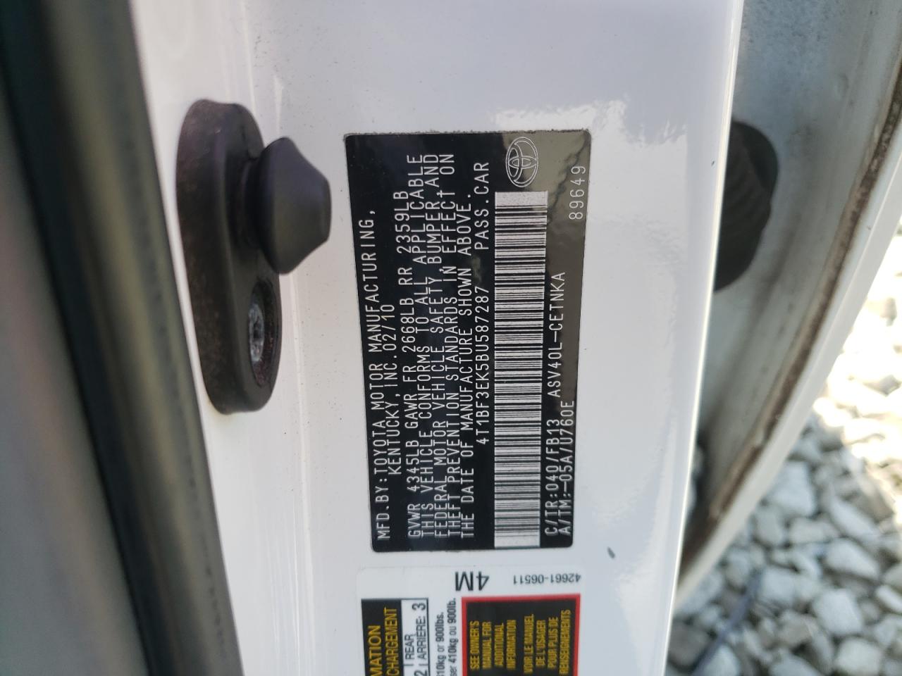 Photo 10 from auction – 2011 TOYOTA CAMRY with VIN 4T1BF3EK5BU587287