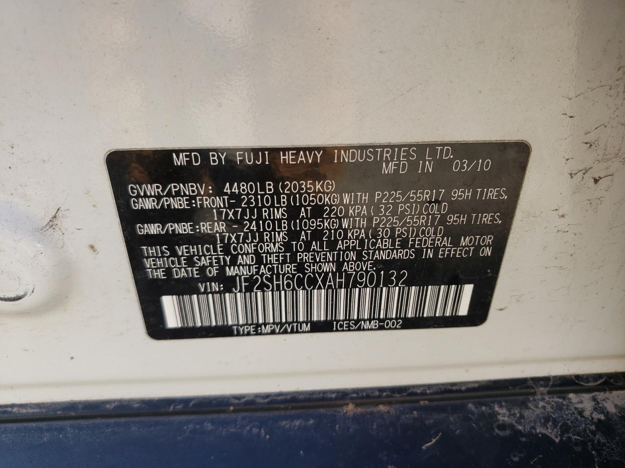 Photo 10 from auction – 2010 SUBARU FORESTER 2 with VIN JF2SH6CCXAH790132