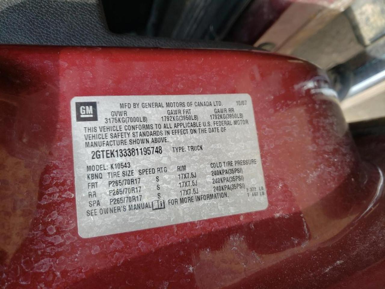 Photo 10 from auction – 2008 GMC SIERRA K15 with VIN 2GTEK133381195748