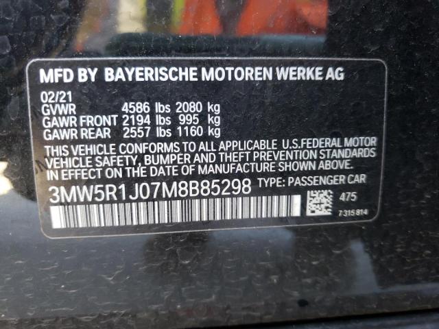 Photo 10 from auction – 2021 BMW 330I with VIN 3MW5R1J07M8B85298