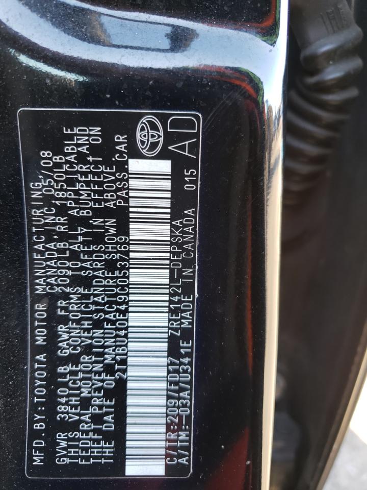 Photo 10 from auction – 2009 TOYOTA COROLLA BA with VIN 2T1BU40E49C053769
