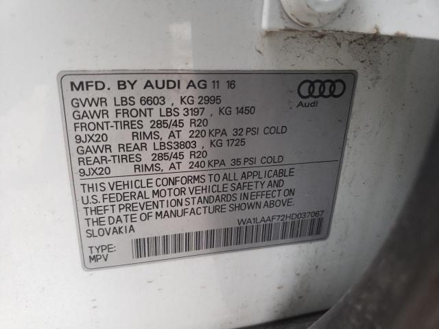 Photo 10 from auction – 2017 AUDI Q7 PREMIUM with VIN WA1LAAF72HD037067