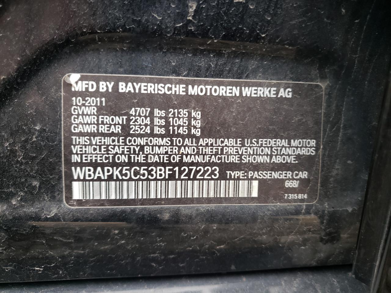 Photo 10 from auction – 2011 BMW 328 XI SUL with VIN WBAPK5C53BF127223