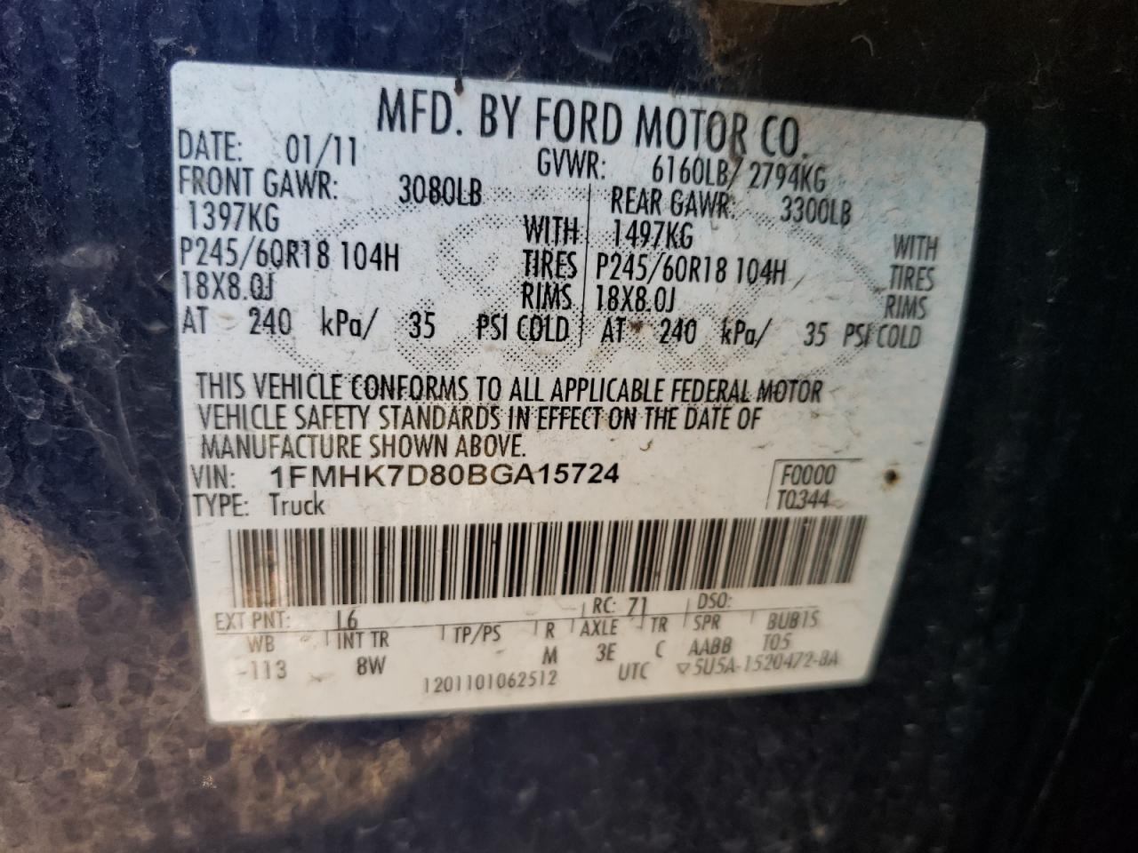 Photo 10 from auction – 2011 FORD EXPLORER X with VIN 1FMHK7D80BGA15724