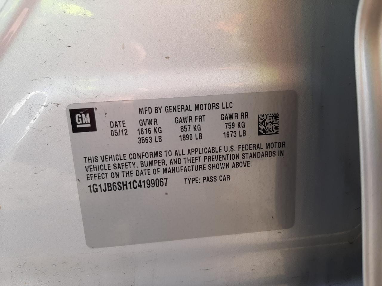 Фото 10 с аукциона – 2012 CHEVROLET SONIC LS с VIN 1G1JB6SH1C4199067