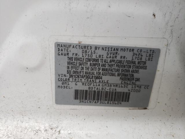 Photo 10 from auction – 2016 NISSAN VERSA S with VIN 3N1CN7AP3GL815604
