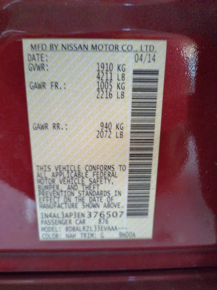 Photo 10 from auction – 2014 NISSAN ALTIMA with VIN 1N4AL3AP3EN376507