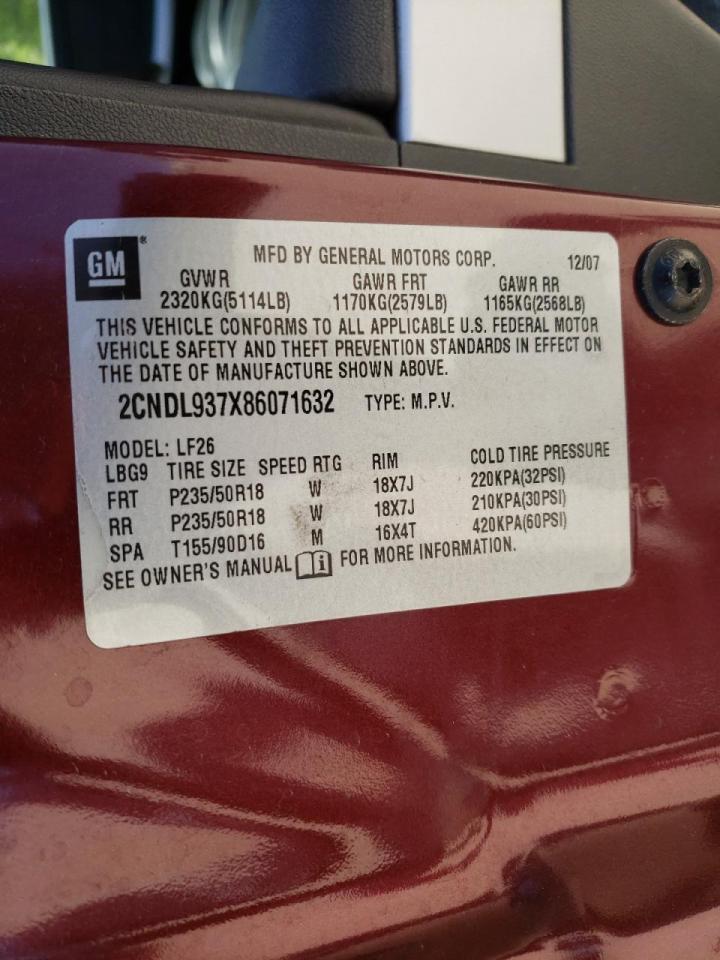 Photo 10 from auction – 2008 CHEVROLET EQUINOX SP with VIN 2CNDL937X86071632