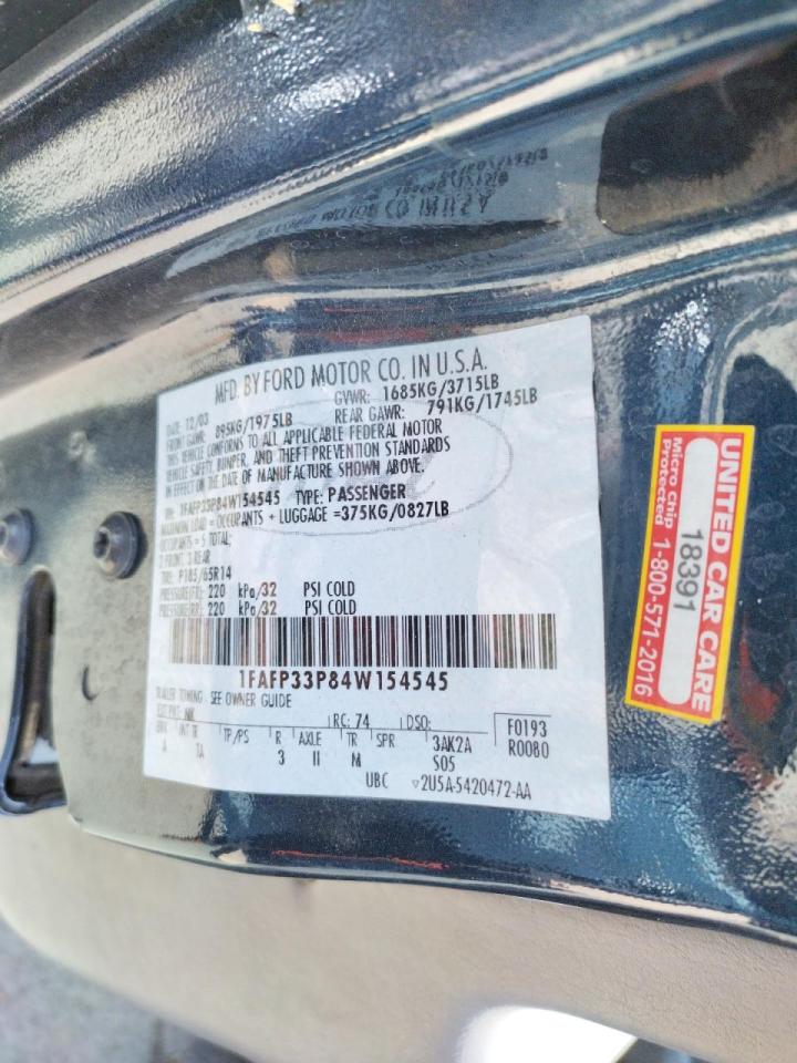 Photo 10 from auction – 2004 FORD FOCUS with VIN 1FAFP33P84W154545