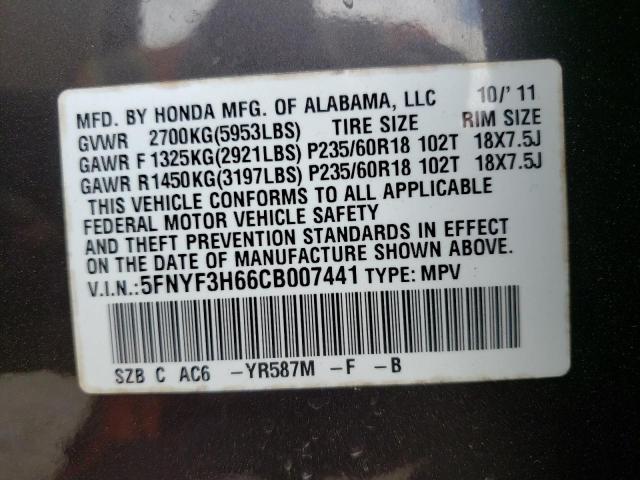 Photo 10 from auction – 2012 HONDA PILOT EXL with VIN 5FNYF3H66CB007441