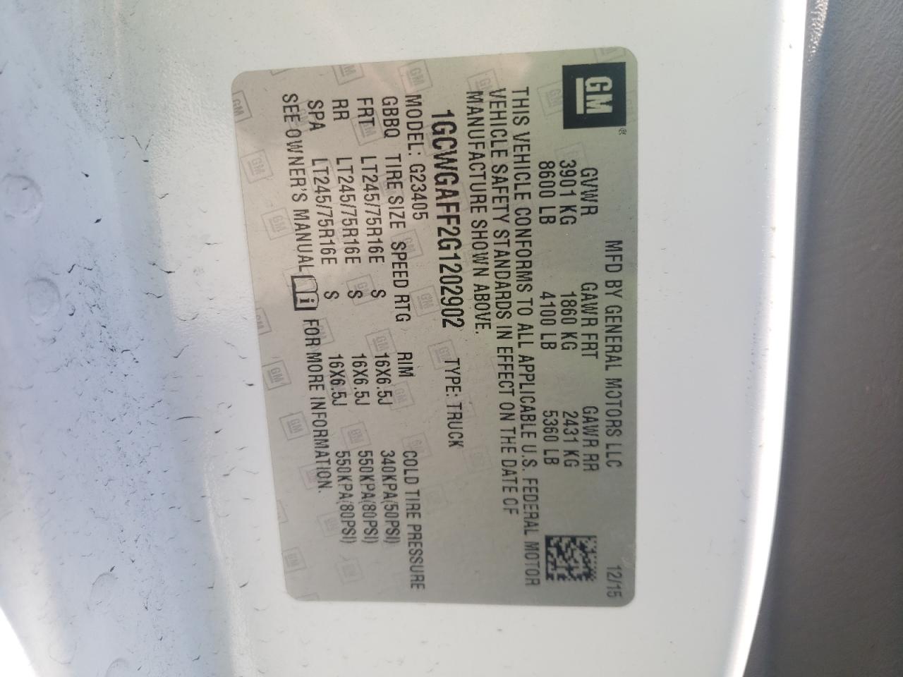 Photo 10 from auction – 2016 CHEVROLET EXPRESS G2 with VIN 1GCWGAFF2G1202902