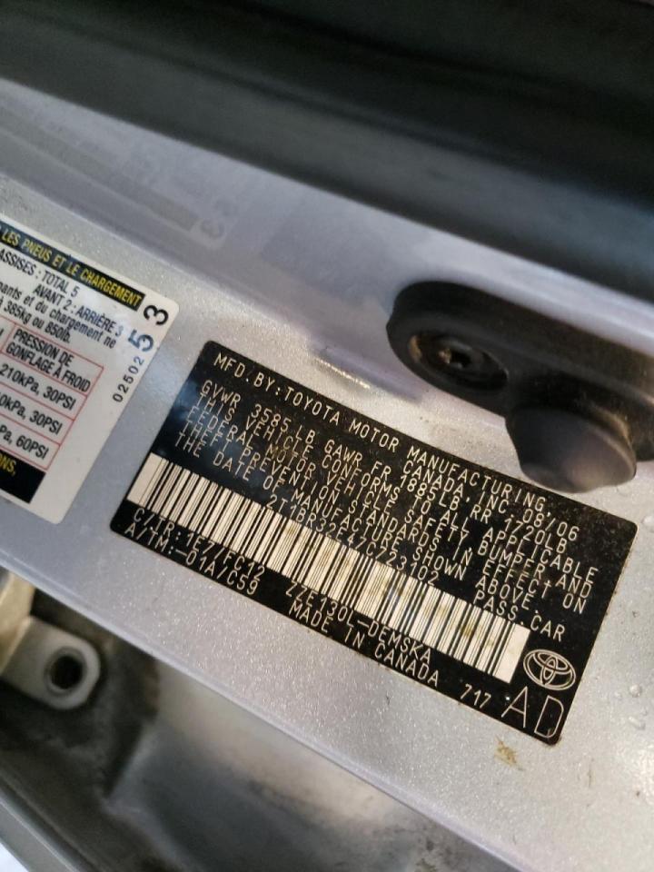 Photo 10 from auction – 2007 TOYOTA COROLLA with VIN 2T1BR32E47C723102