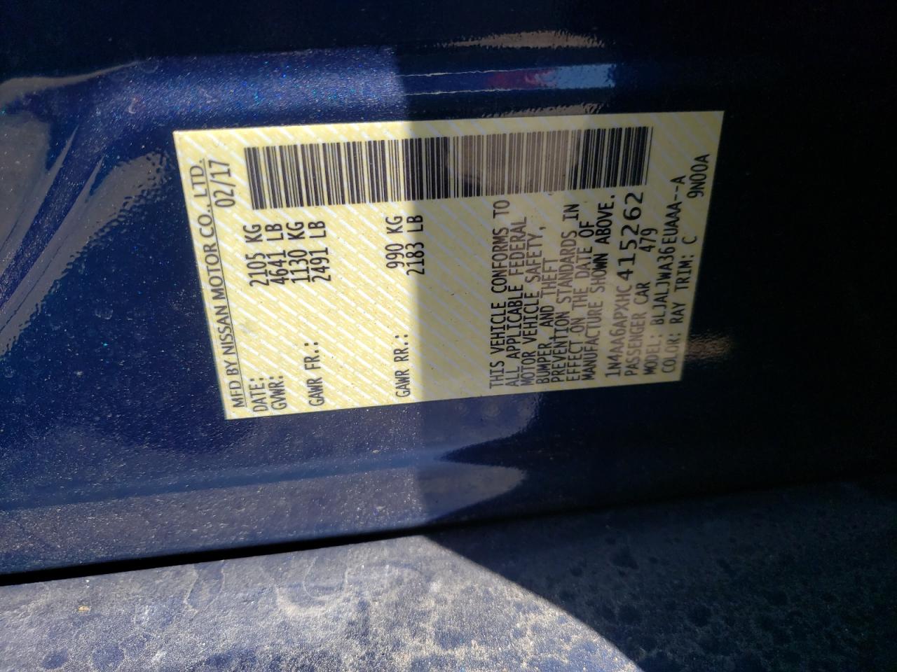 Photo 10 from auction – 2017 NISSAN MAXIMA 3.5 with VIN 1N4AA6APXHC415262
