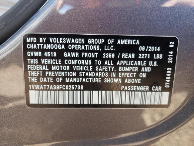Photo 10 from auction – 2015 VOLKSWAGEN PASSAT S with VIN 1VWAT7A39FC025738