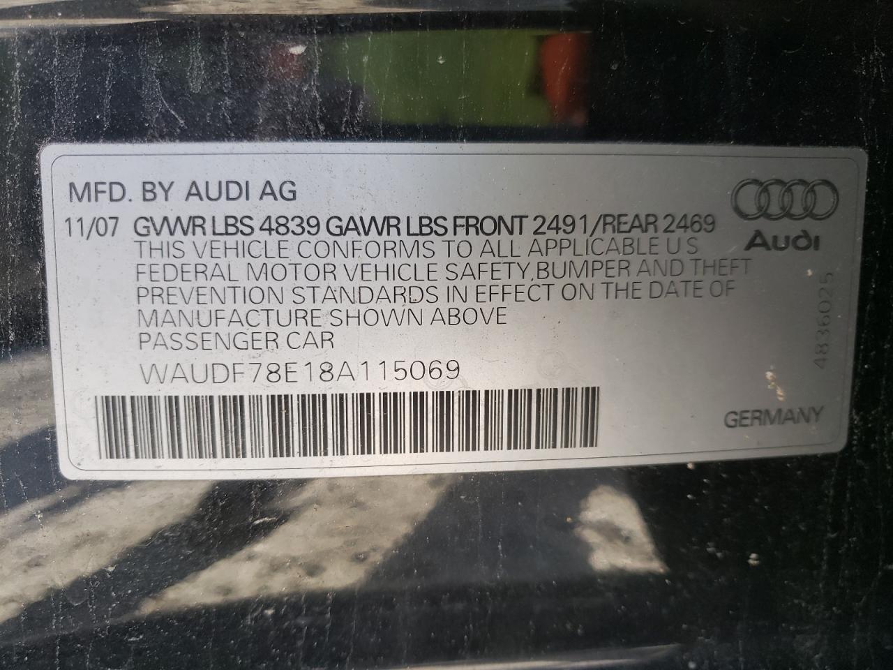 Photo 10 from auction – 2008 AUDI A4 2.0T QU with VIN WAUDF78E18A115069