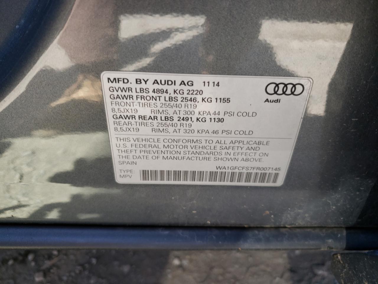 Photo 10 from auction – 2015 AUDI Q3 PRESTIG with VIN WA1GFCFS7FR007145