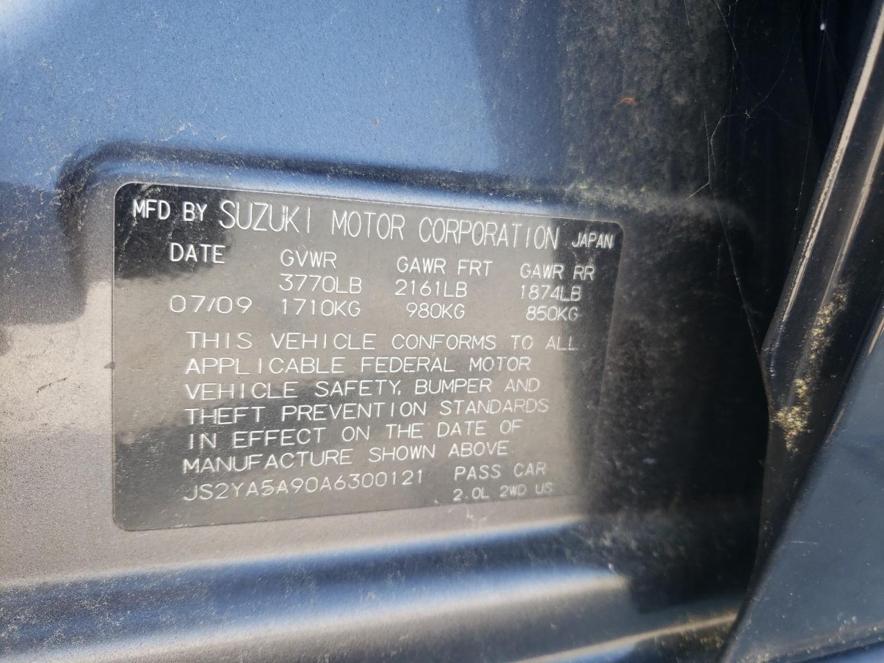 Photo 10 from auction – 2010 SUZUKI SX4 SPORT with VIN JS2YA5A90A6300121