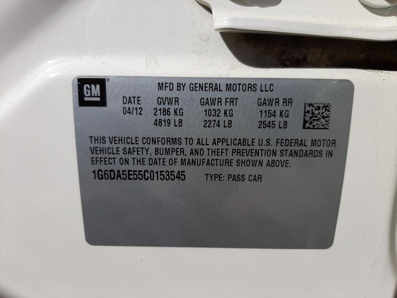 Photo 10 from auction – 2012 CADILLAC CTS with VIN 1G6DA5E55C0153545
