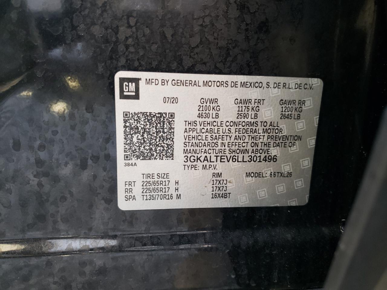 Photo 10 from auction – 2020 GMC TERRAIN SL with VIN 3GKALTEV6LL301496