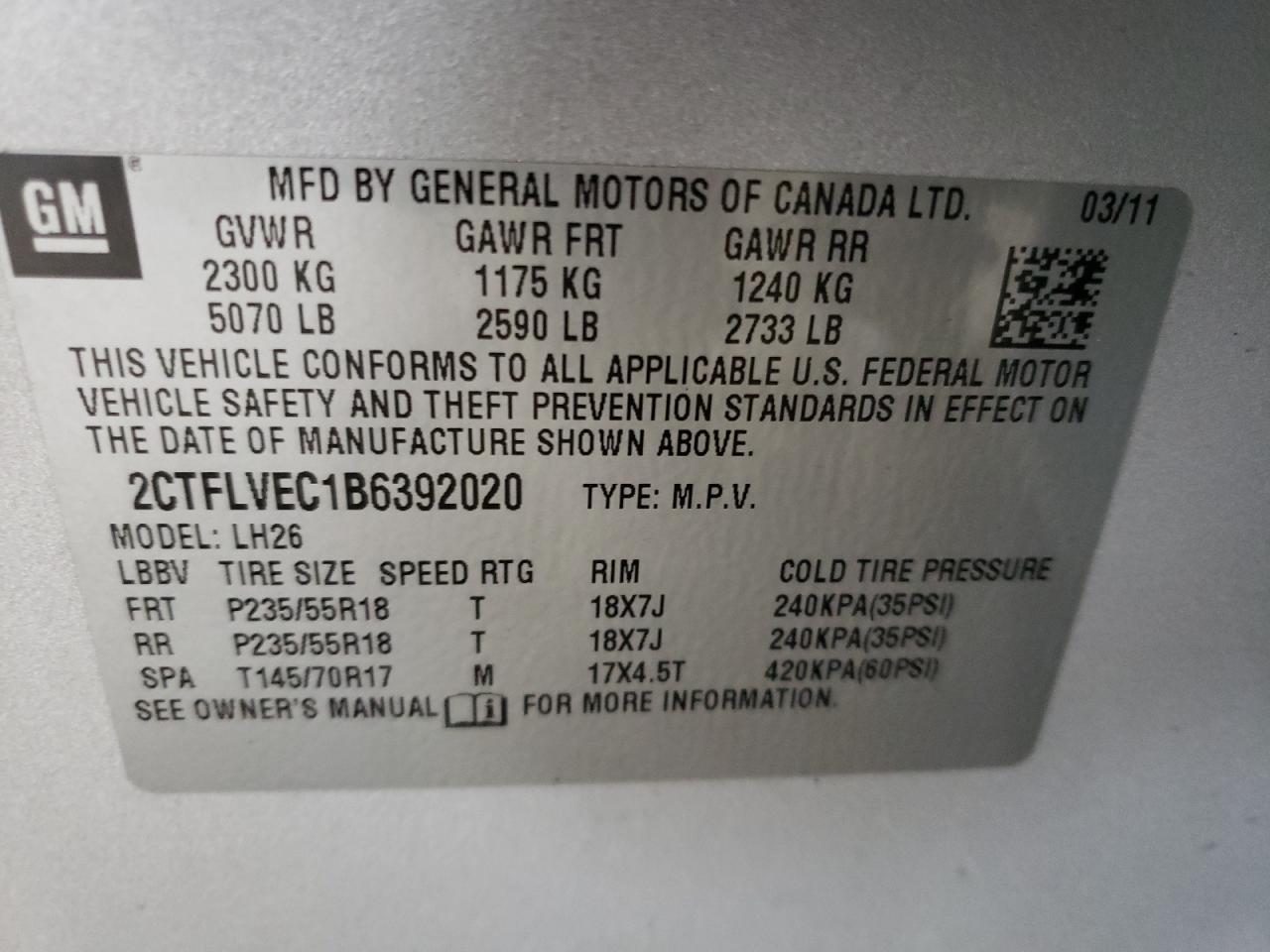 Photo 10 from auction – 2011 GMC TERRAIN SL with VIN 2CTFLVEC1B6392020