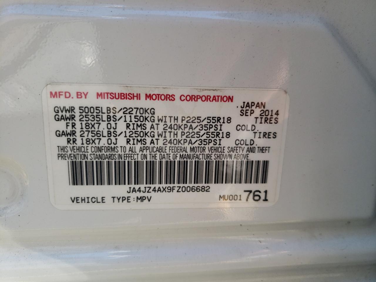 Photo 10 from auction – 2015 MITSUBISHI OUTLANDER with VIN JA4JZ4AX9FZ006682