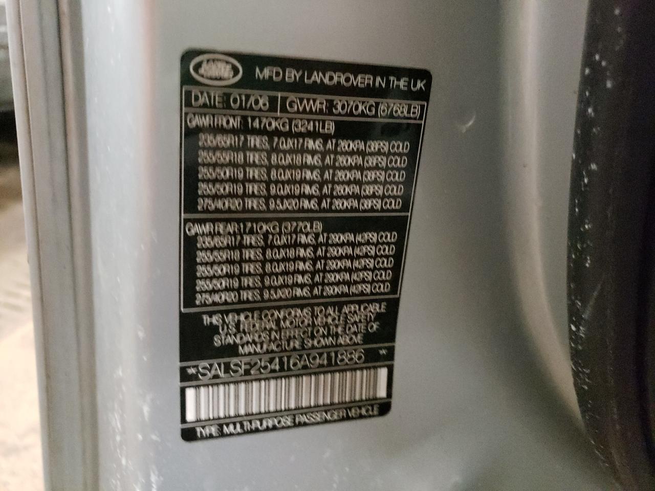 Zdjęcie 10 z aukcji – 2006 LAND ROVER RANGE ROVE z VIN SALSF25416A941886