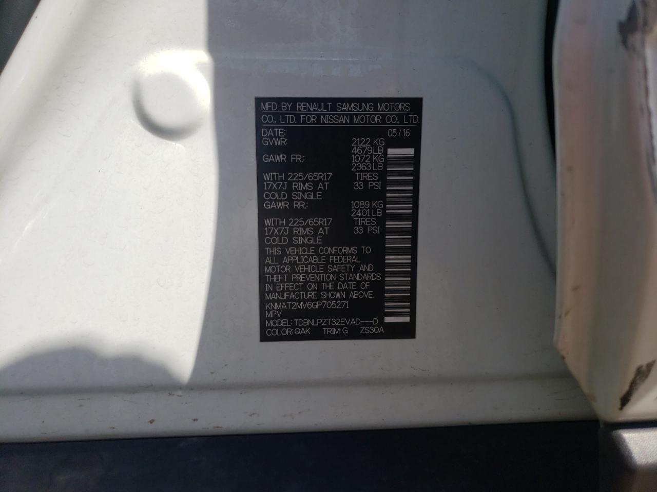Photo 10 from auction – 2016 NISSAN ROGUE S with VIN KNMAT2MV6GP705271